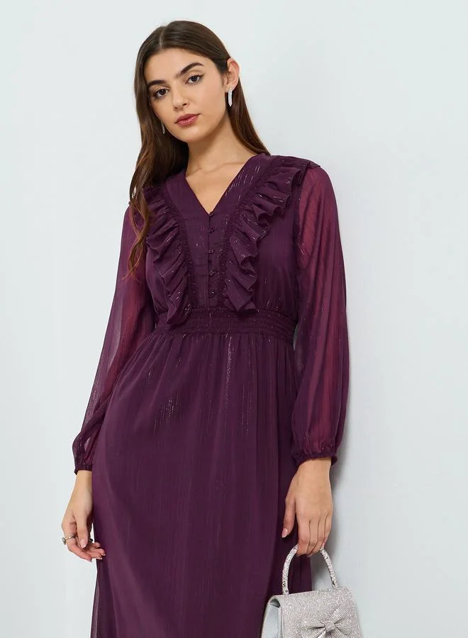 Styli Women Purple Ruffled Maxi Dress